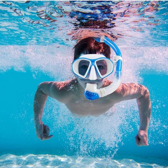 Snorkel Blue Dry Kids 1 Tempered Glass Scuba Diving Mask Toy Swim Goggle Youth O - Picture 8 of 8